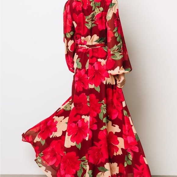 Baltic Born Vibrant Red and Cream Floral Long Sleeve Dress wedding guest - Picture 2 of 3